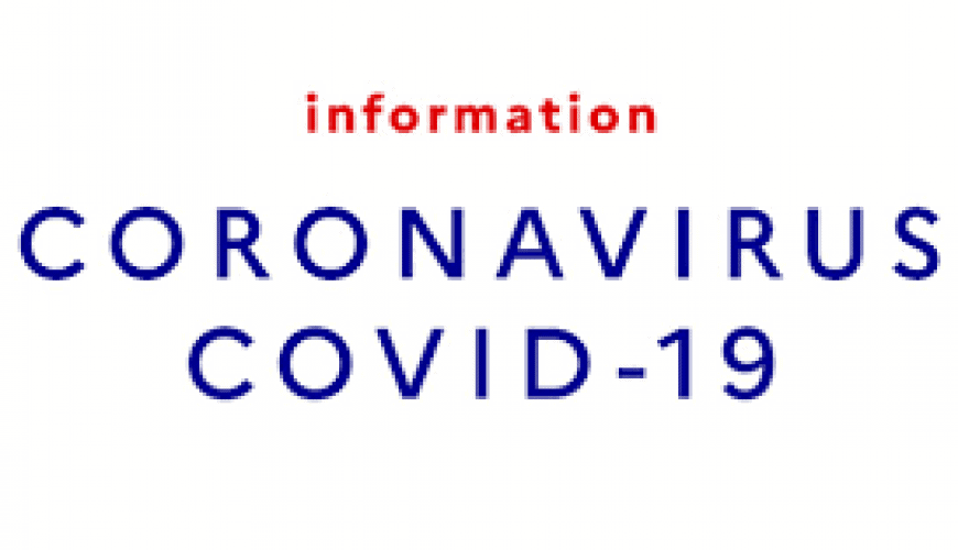 Texte informatif sur coronavirus COVID-19, caractères rouges et bleus sur fond blanc.