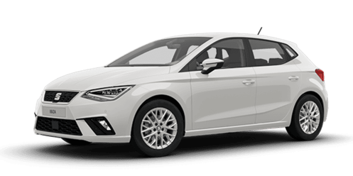 Compacte voiture blanche, cinq portes, jantes en alliage, design moderne.